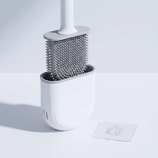 Brosse WC silicone murale gris clair avec support adhésif pour salle de bain moderne