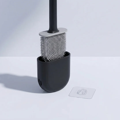 Brosse WC silicone murale noire avec support adhésif pour salle de bain moderne