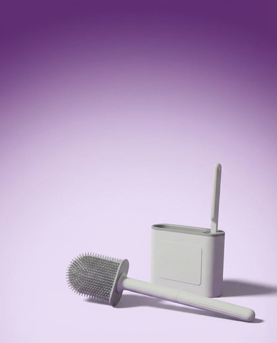 Brosse WC silicone 2 en 1 Hyginea avec support mural adhésif pour salle de bain moderne