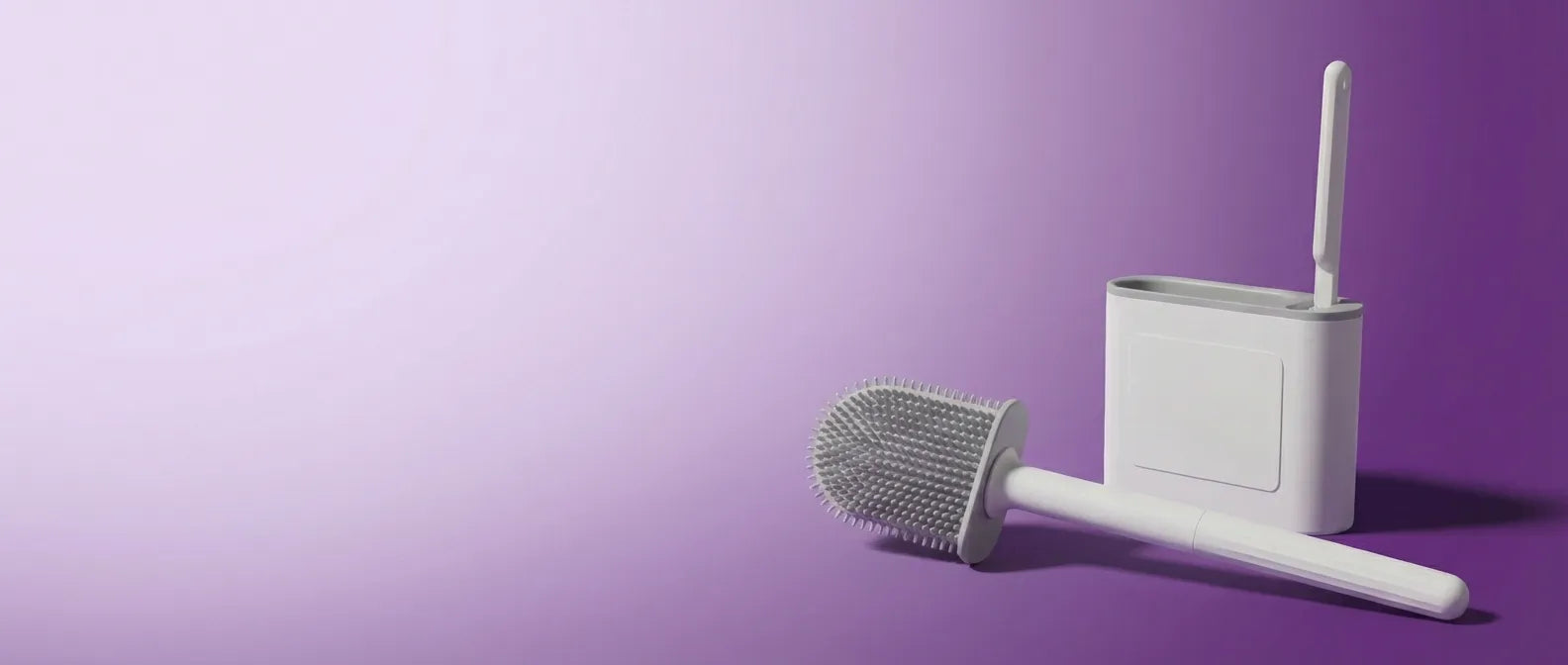 Brosse WC silicone 2 en 1 Hyginea avec support mural adhésif pour salle de bain